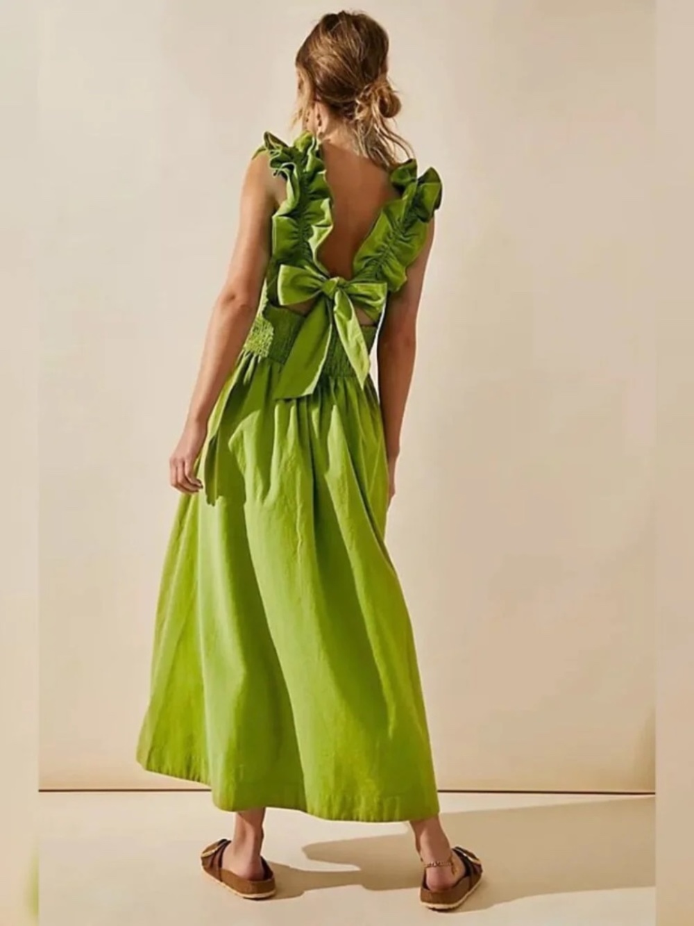 Free People Ruffle it Up Midi Dress in Mojito Lime Green Women's L *NWT*